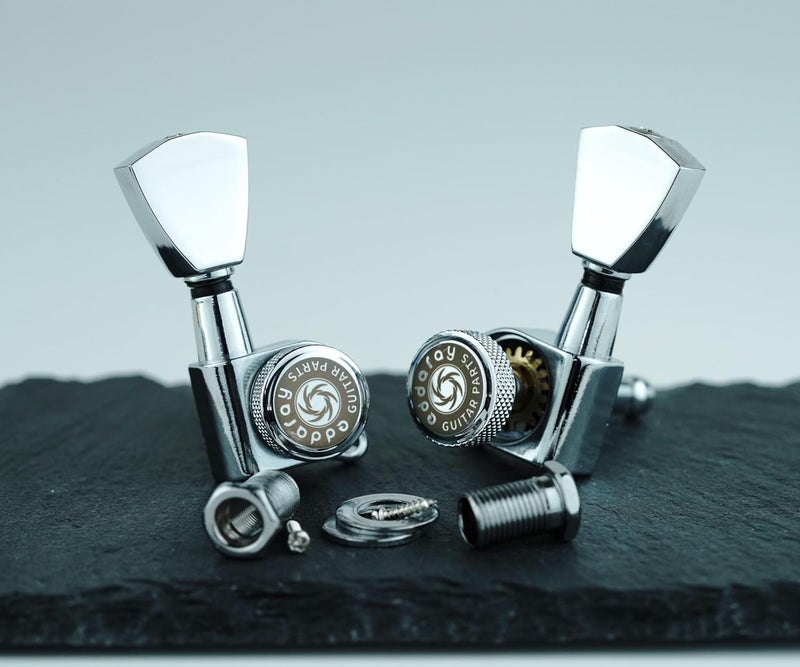 Eddaray Store Guitar Locking Tuners (3R + 3L) - 1:18 Gear Ratio Lock String Tuning Key Pegs Machine Heads with Tulip Shaped Knob Replacement Guitar Accessories (E-104SP, Chrome) - Image 4